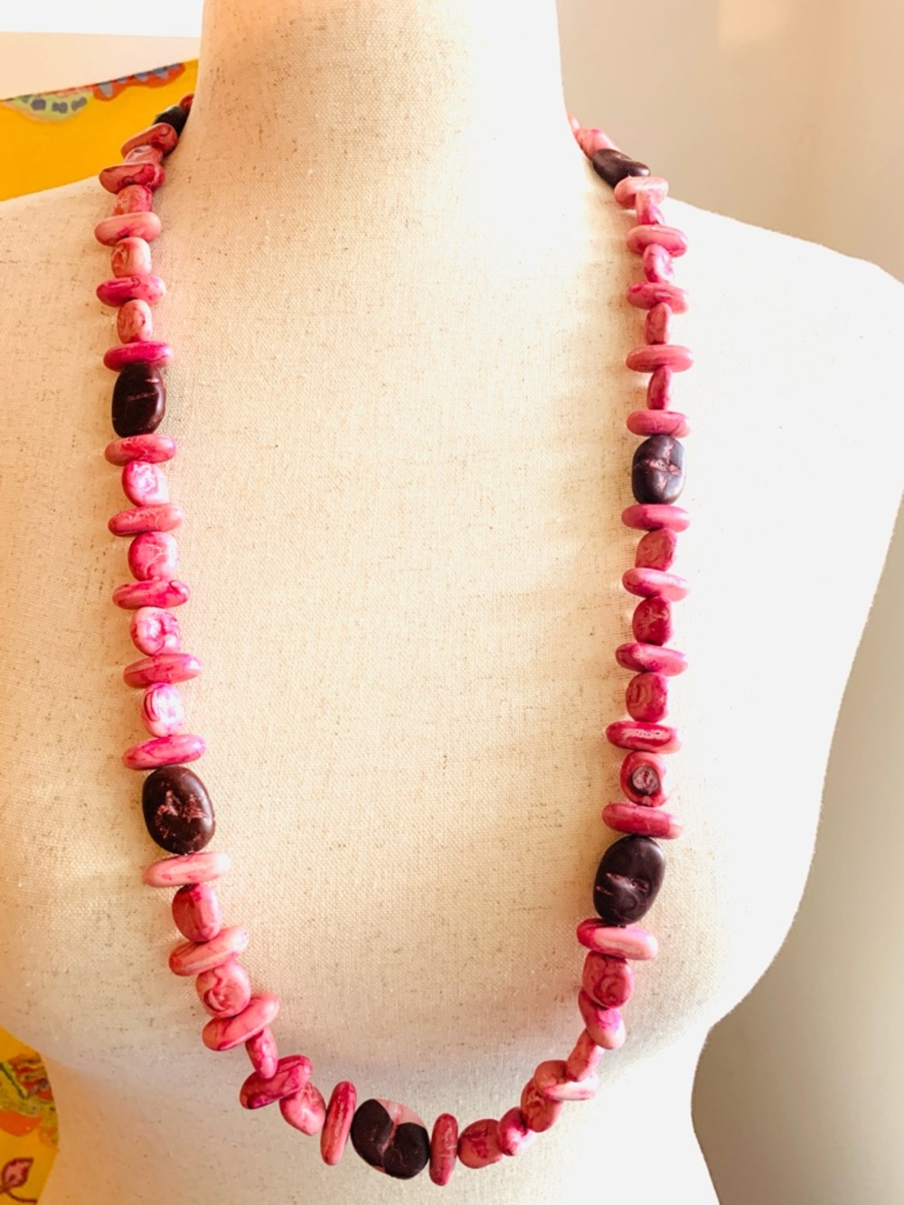Natural Beads Pink and Brown Necklace